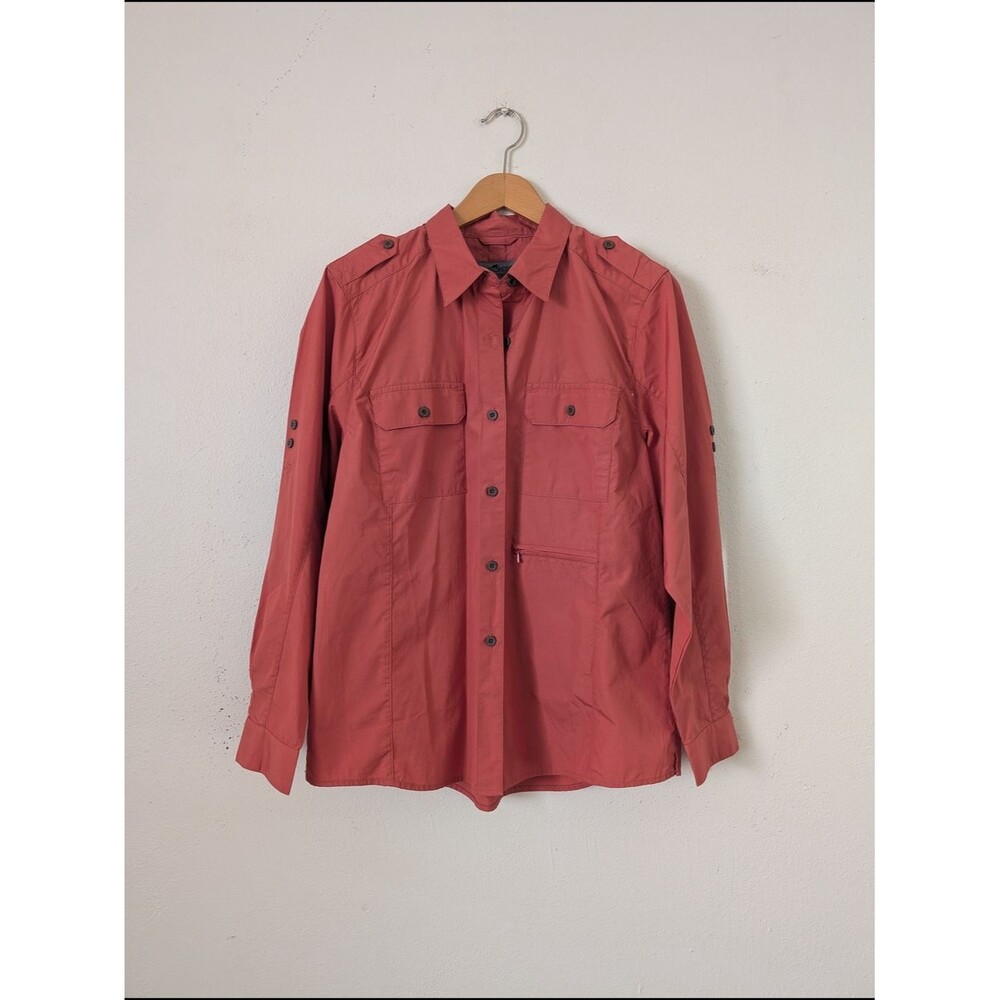 TravelSmith Women's Button-Front Utility Shirt, Sz Med Cotton Terra Cotta Coral